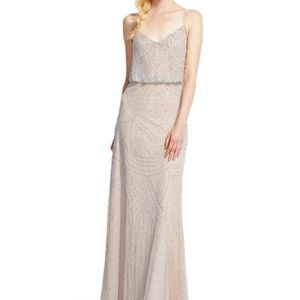 Adrianna Papell Silver Nude Beaded Gown